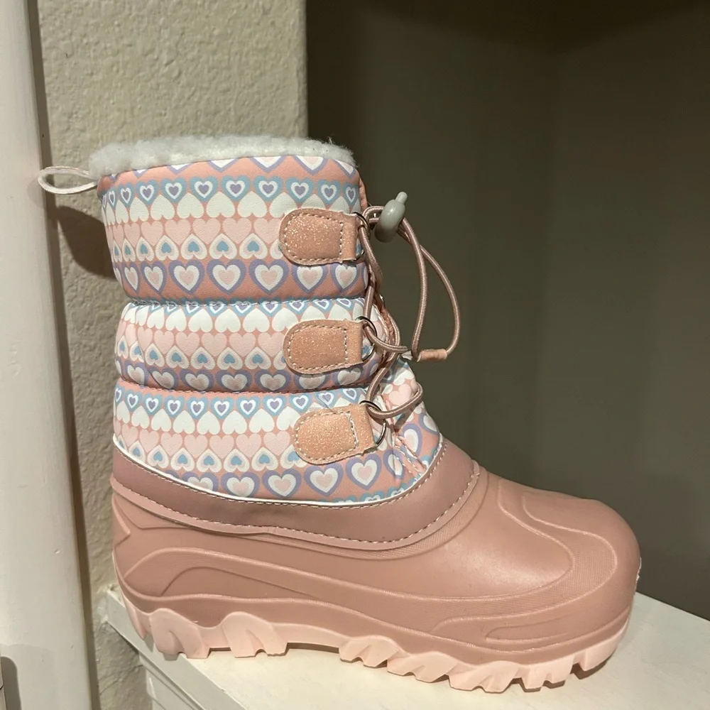 NWT Member's Mark Girl's Pull On Insulated Snow Boots Pink Hearts Kids Size 13/1 - Picture 5 of 10